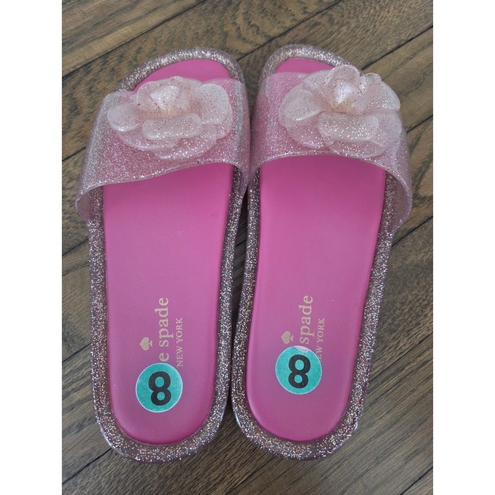 Kate Spade Sparkly Glitter‎ Jelly Slides Women's 8 Whimsy Summer Flower Sandals